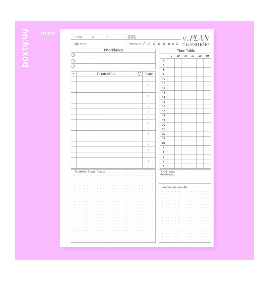 Hojas Planner estudio